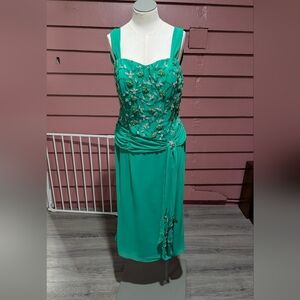 Vintage Kelly Green Embellished Midi Dress